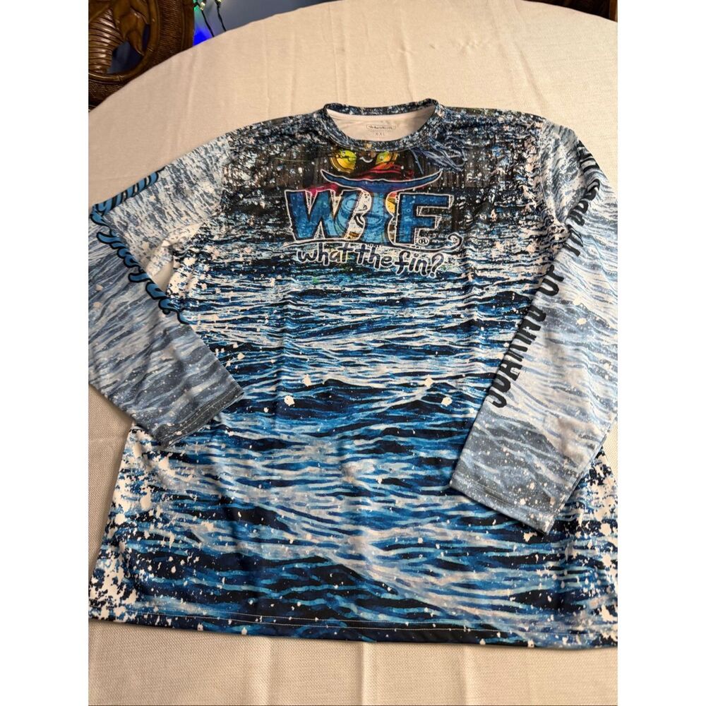NWT What The Fin Performance 50+ UPF Unisex Reel Backbone Fishing Shirt Size 2X